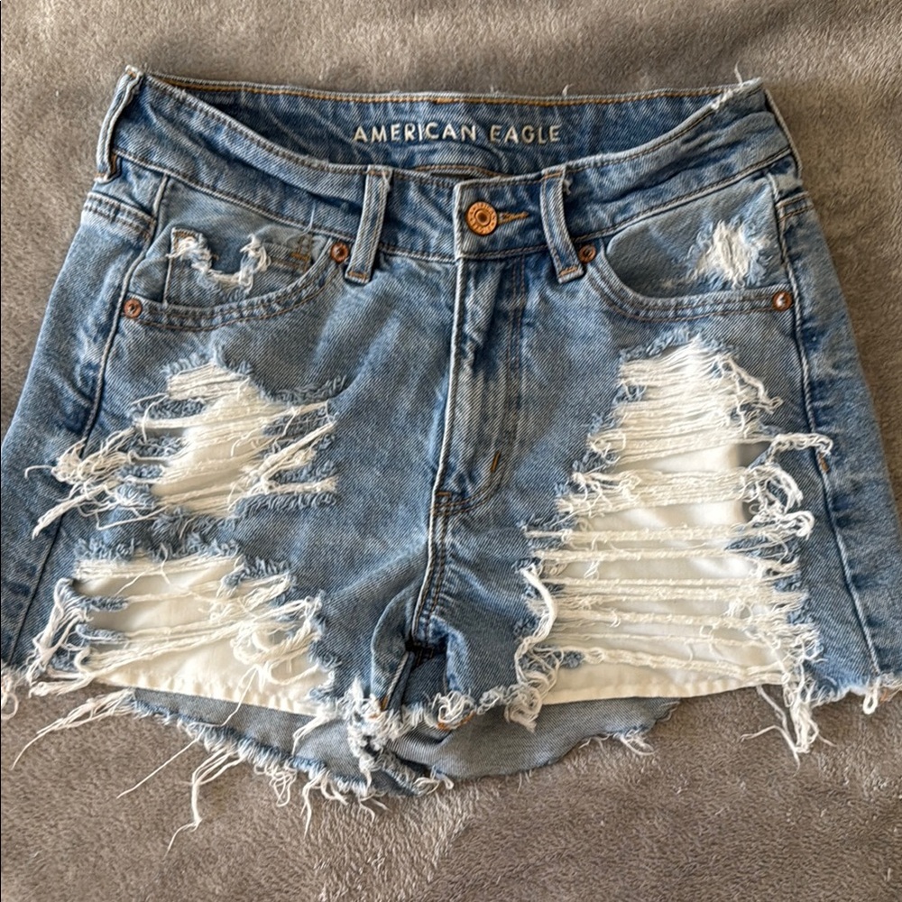 American Eagle Outfitters Women's Distressed Blue Denim Shorts